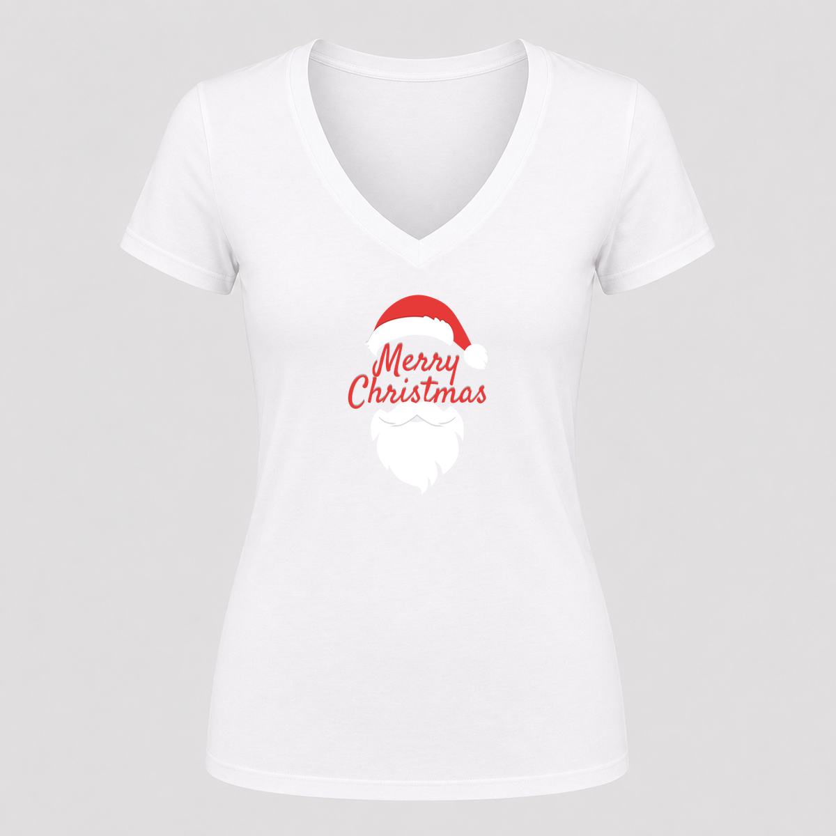 Women's Merry Christmas Santa Claus V Neck T-Shirt in white
