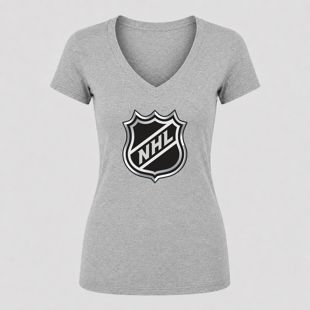 Women's NHL Shield V Neck T-Shirt in gray