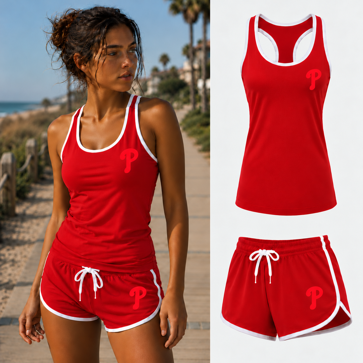 Women's Philadelphia Phillies Tank Top and Shorts Set, red