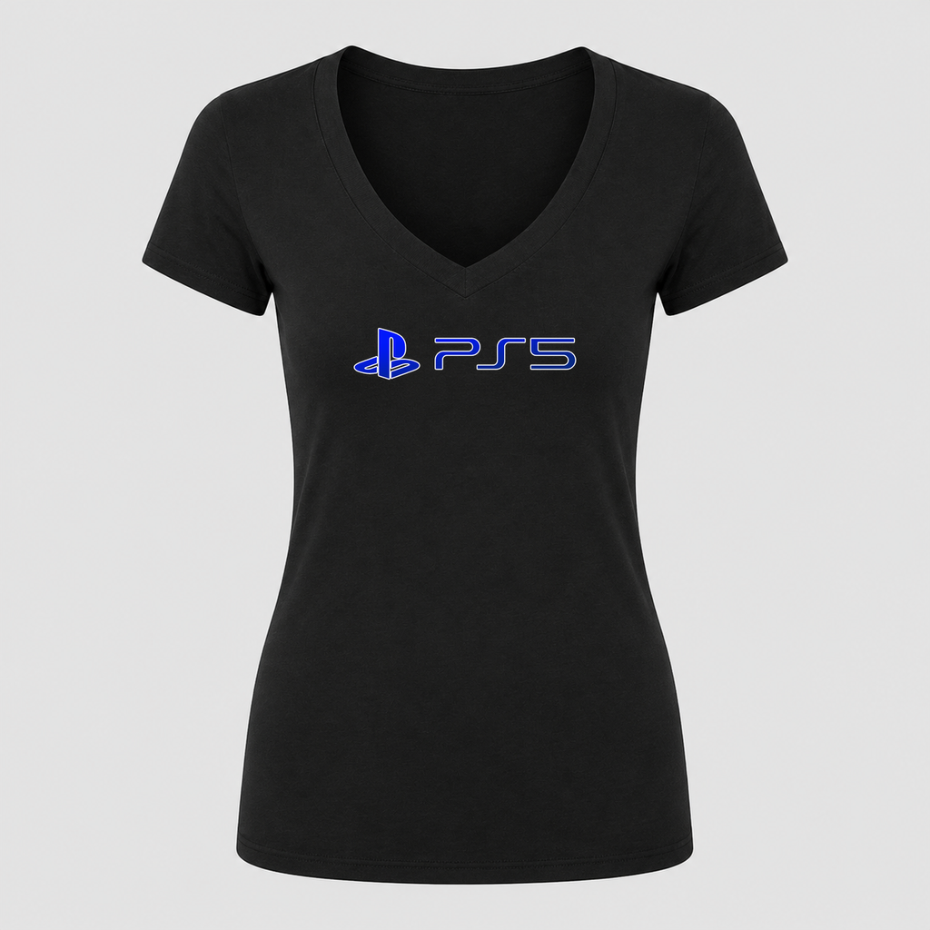 Women's PlayStation 5 V Neck T-Shirt in black