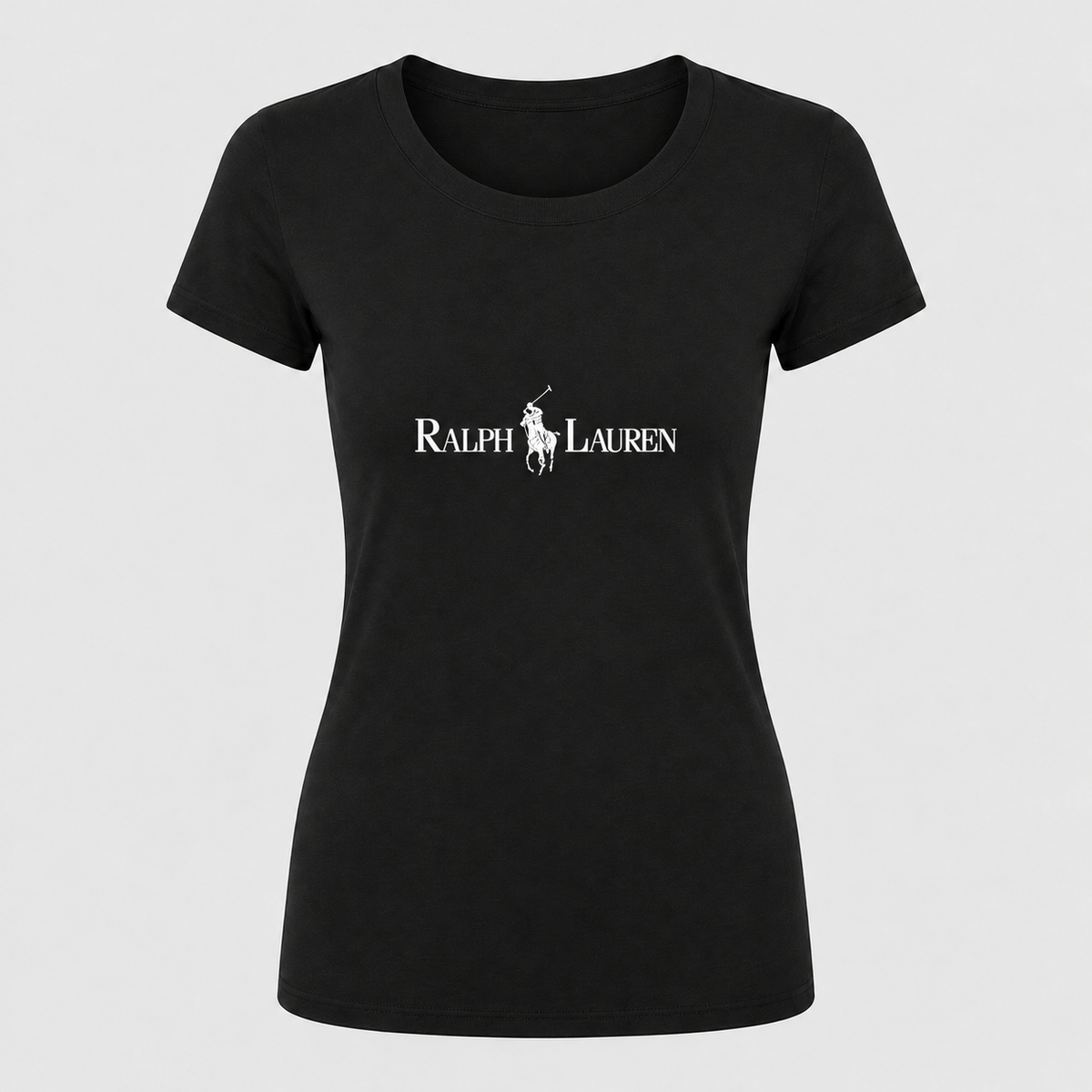 Women's polo white design round-neck T-shirt, black