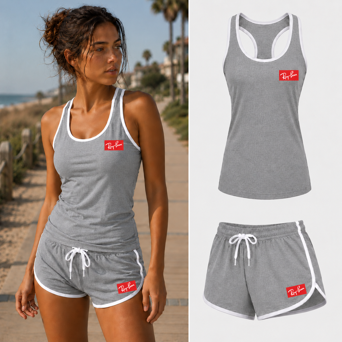 Women's Ray-Ban Tank Top and Shorts Set, gray