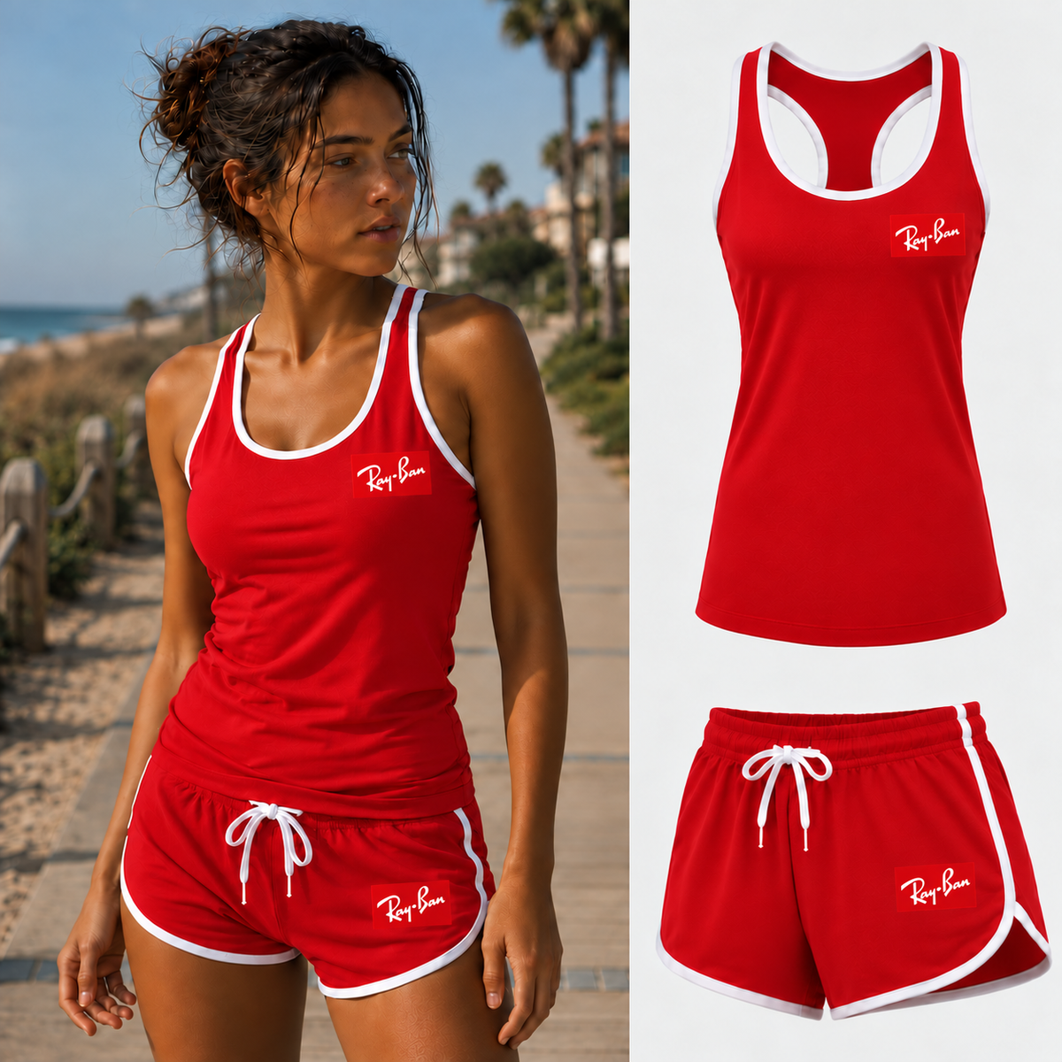 Women's Ray-Ban Tank Top and Shorts Set, red