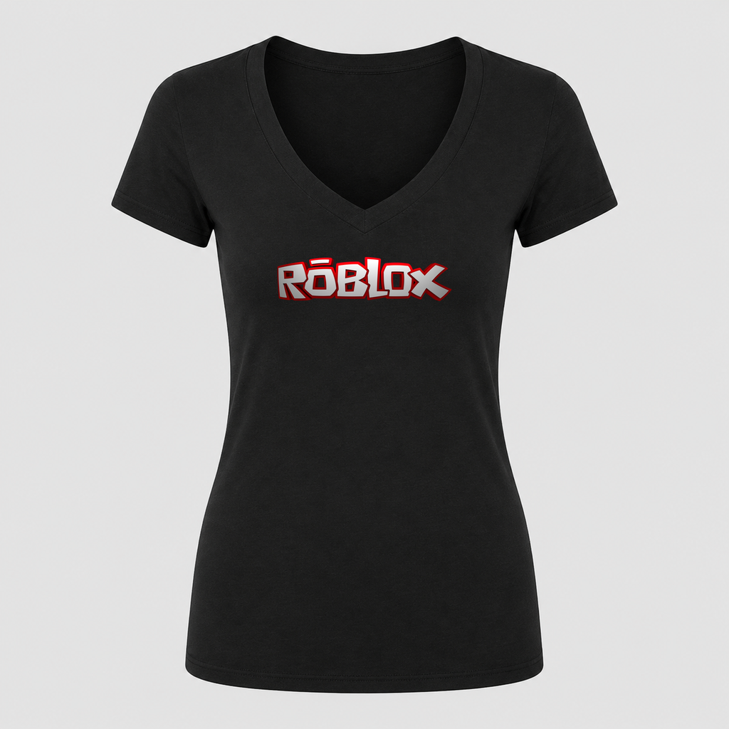 Women's Roblox V Neck T-Shirt in black