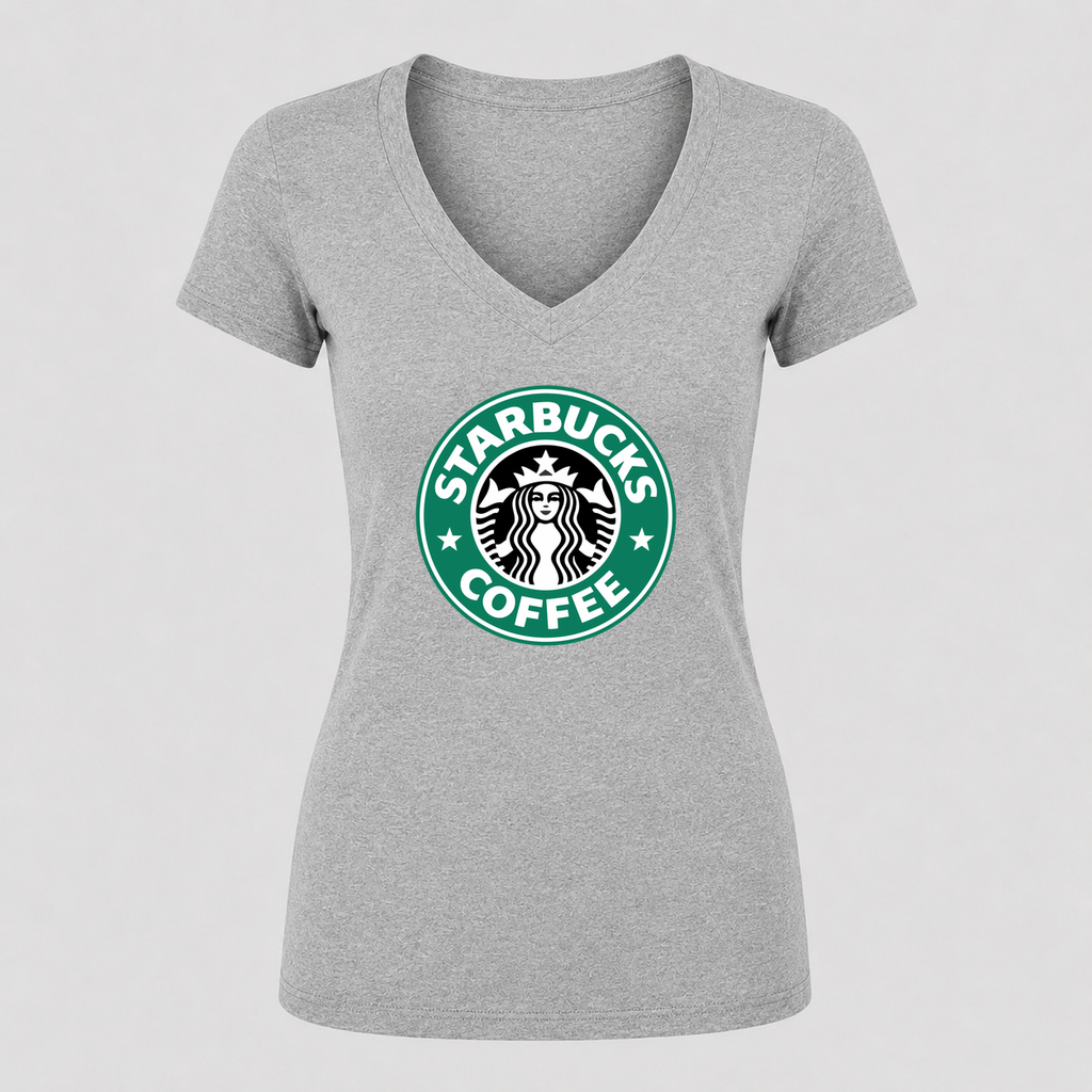 Women's Starbucks V Neck T-Shirt in gray