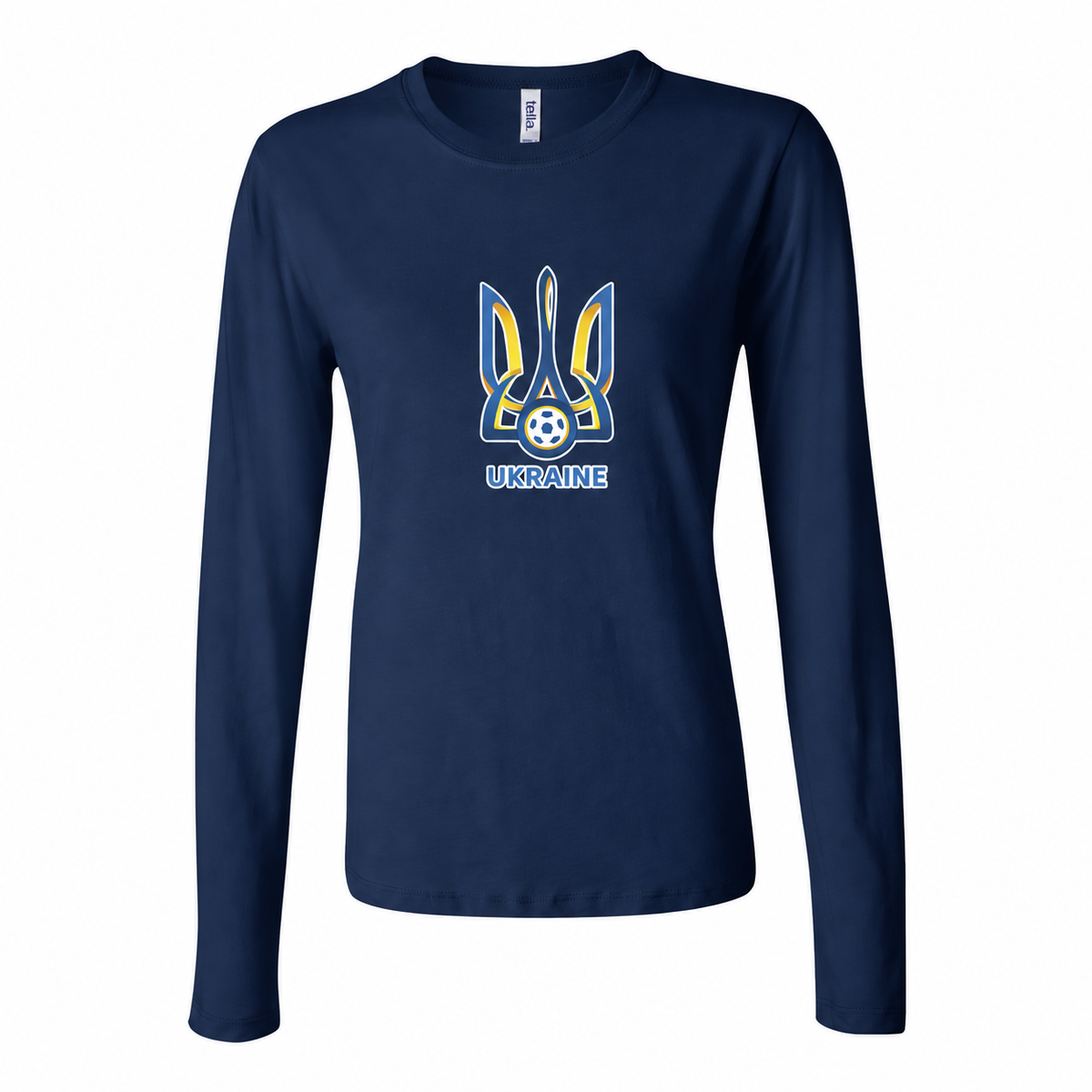 Women's Ukraine National Football Soccer Team Long Sleeve T-Shirt — Navy