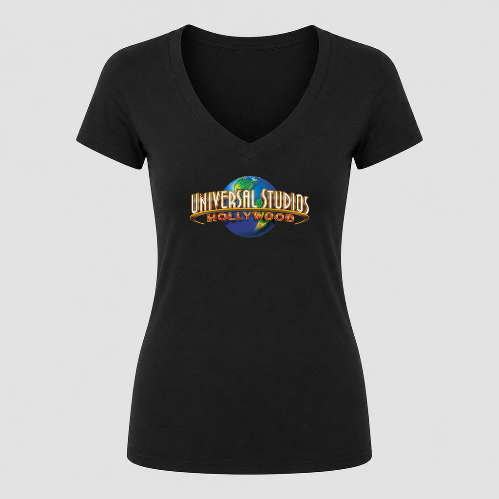 Women's Universal Studios Hollywood V Neck T-Shirt in black