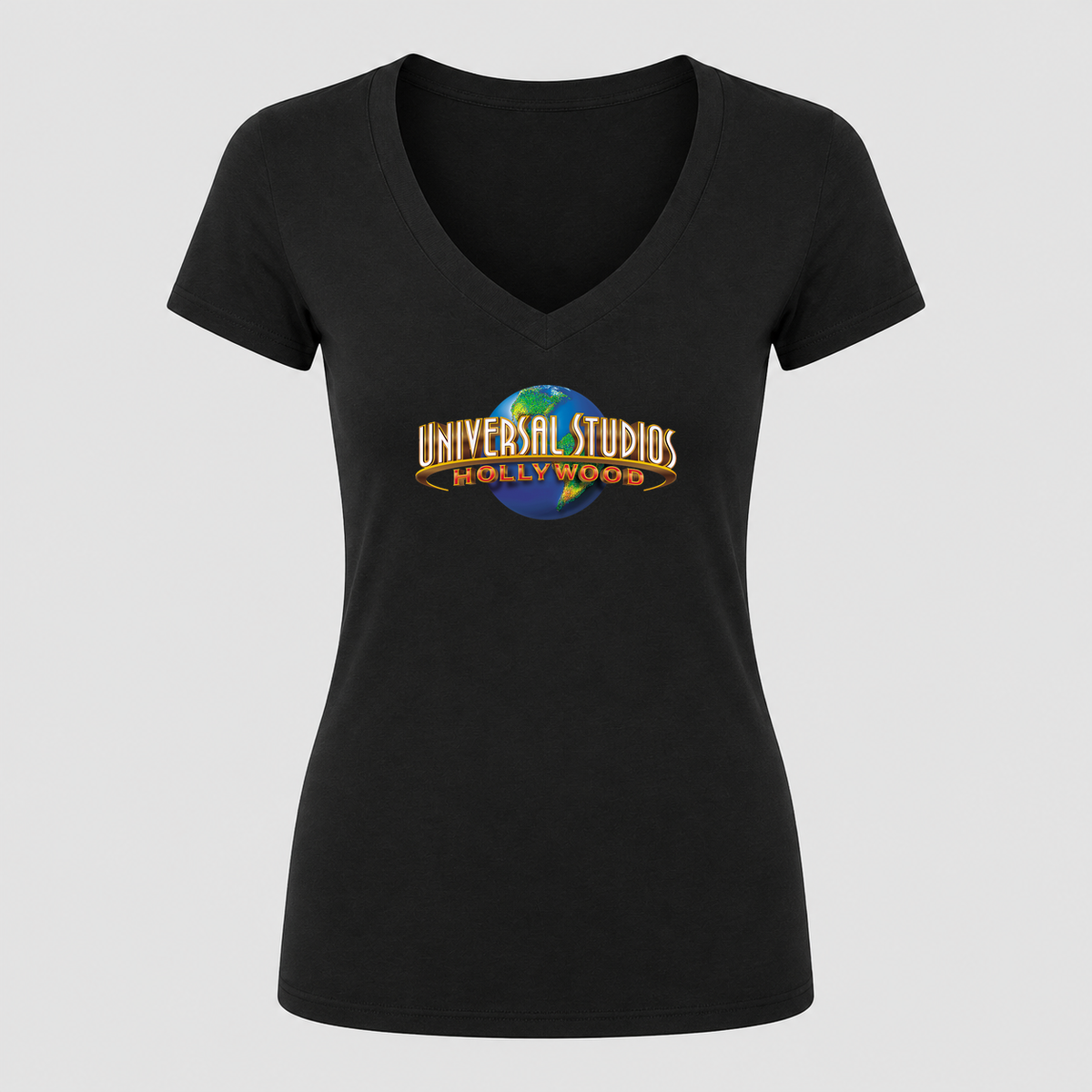 Women's Universal Studios Hollywood V Neck T-Shirt in black