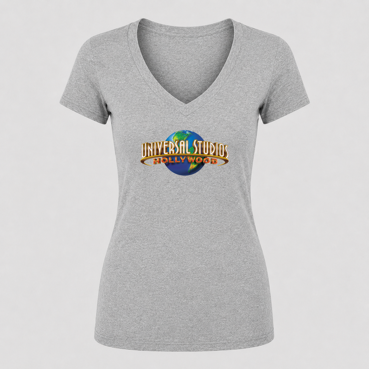 Women's Universal Studios Hollywood V Neck T-Shirt in gray