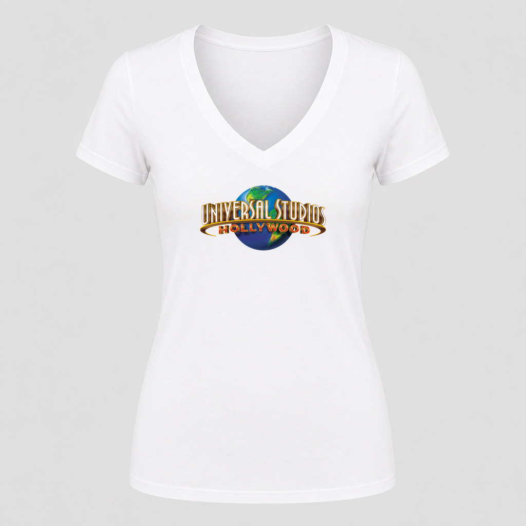 Women's Universal Studios Hollywood V Neck T-Shirt in white