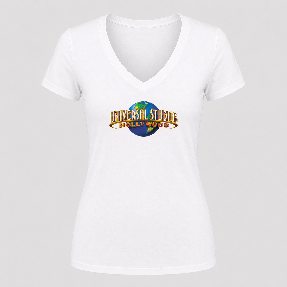 Women's Universal Studios Hollywood V Neck T-Shirt in white