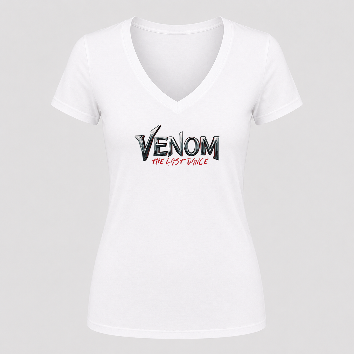 Women's Venom: The Last Dance V Neck T-Shirt in white