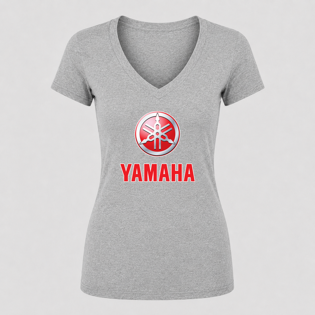 Women's Yamaha V Neck T-Shirt in gray