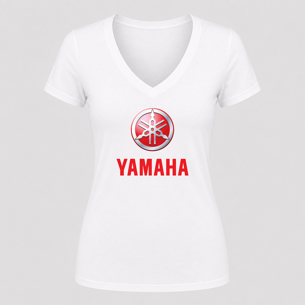Women's Yamaha V Neck T-Shirt in white