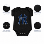 Black Yankees baby romper — features view