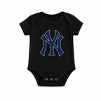 Black Yankees baby romper — front view