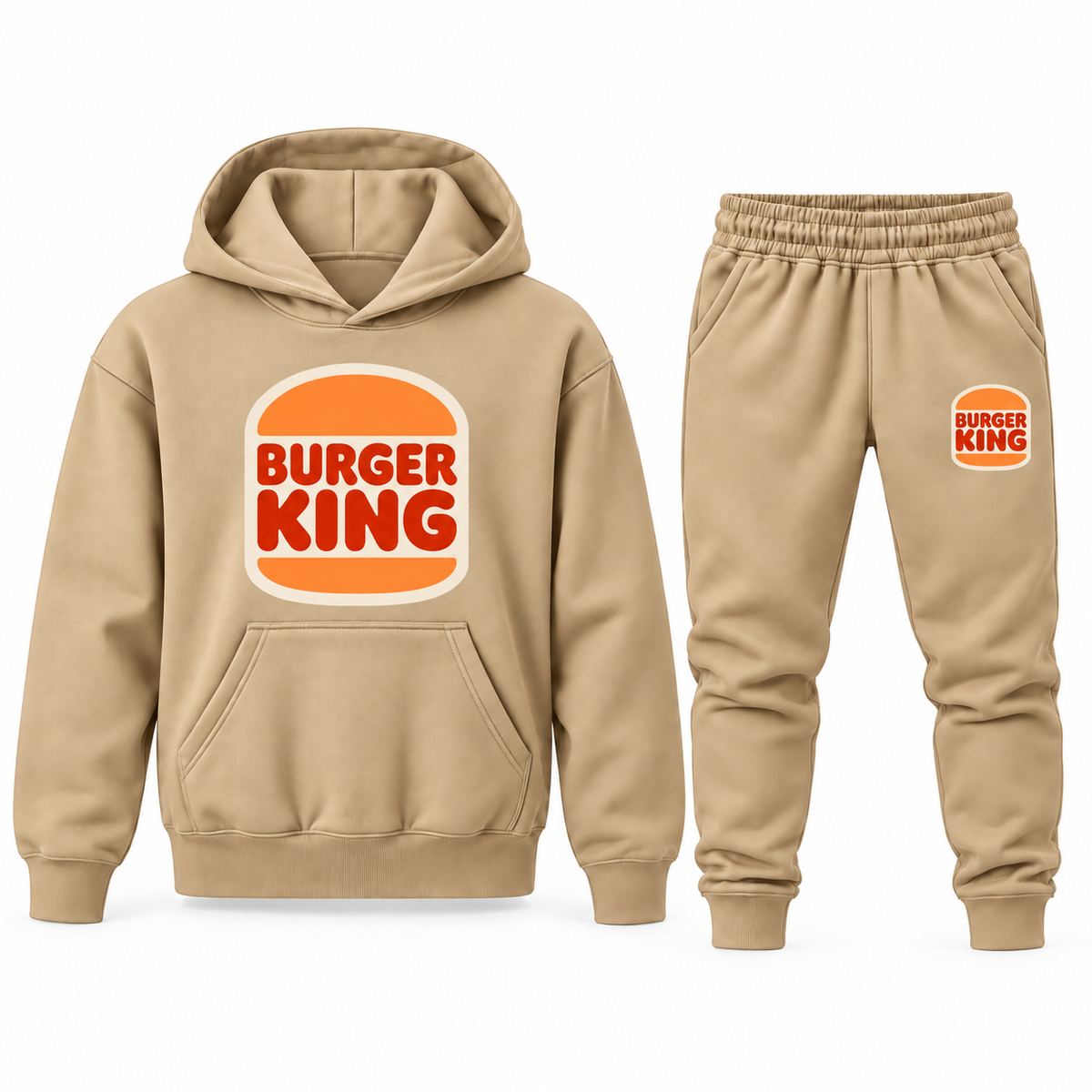 Youth Burger King Hoodie Jogger Set in Tan