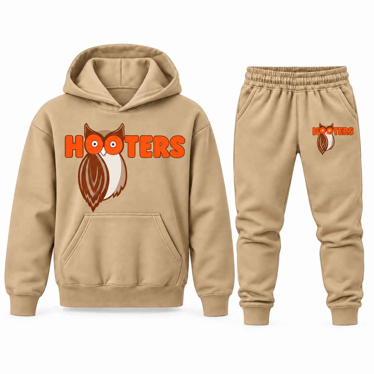 Youth Hooters Hoodie Jogger Set - Tan