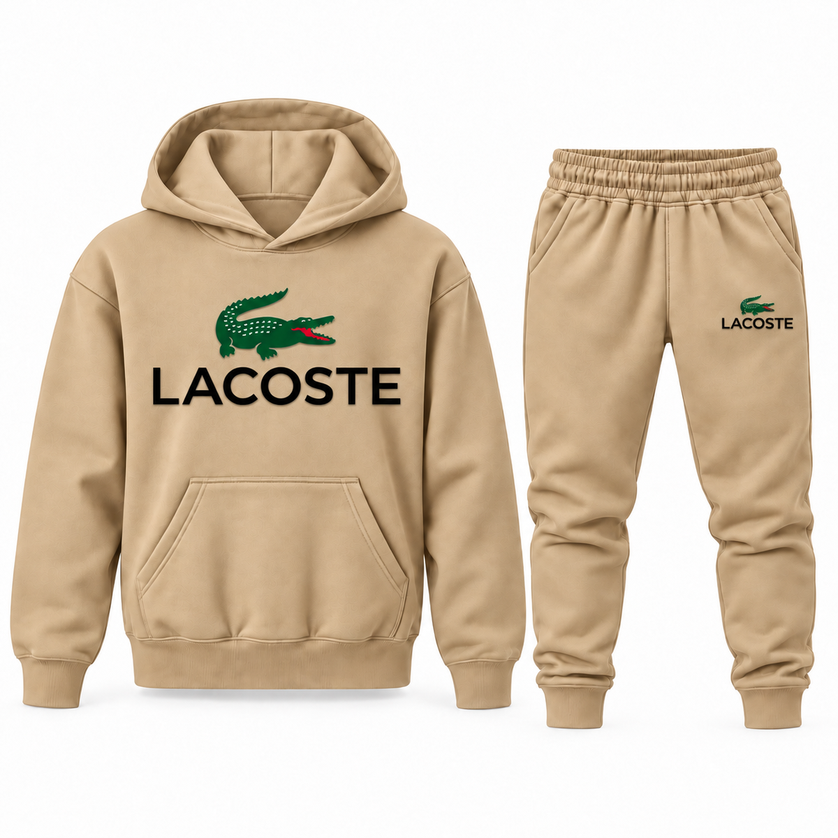 Youth Lacoste Hoodie Jogger Set in Tan