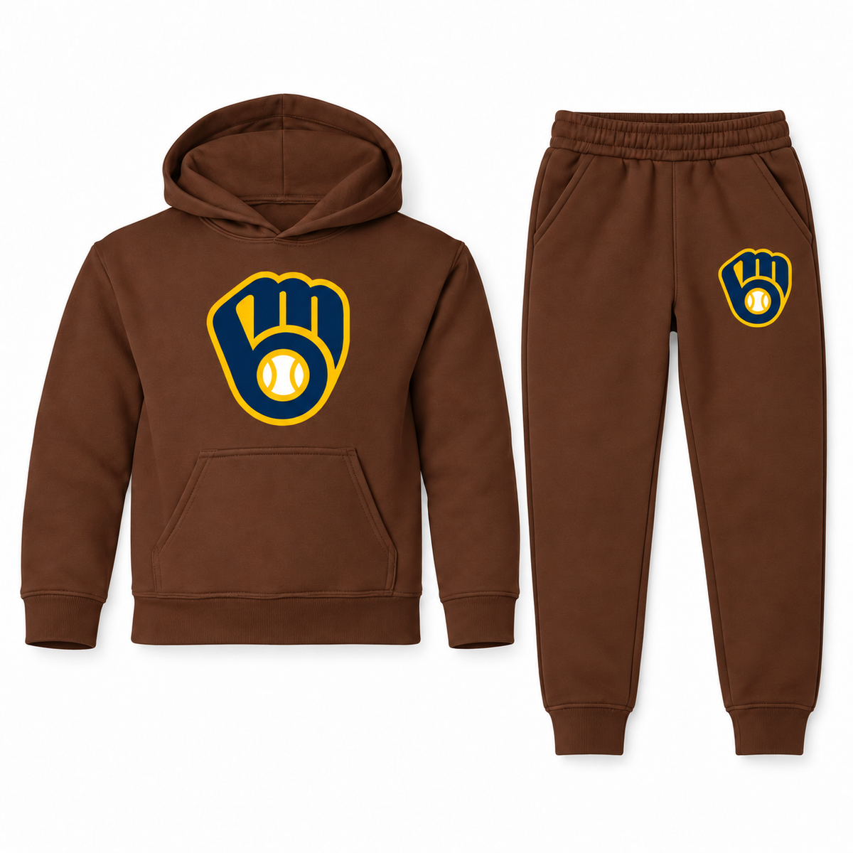 Youth Milwaukee Brewers hoodie jogger set in Brown