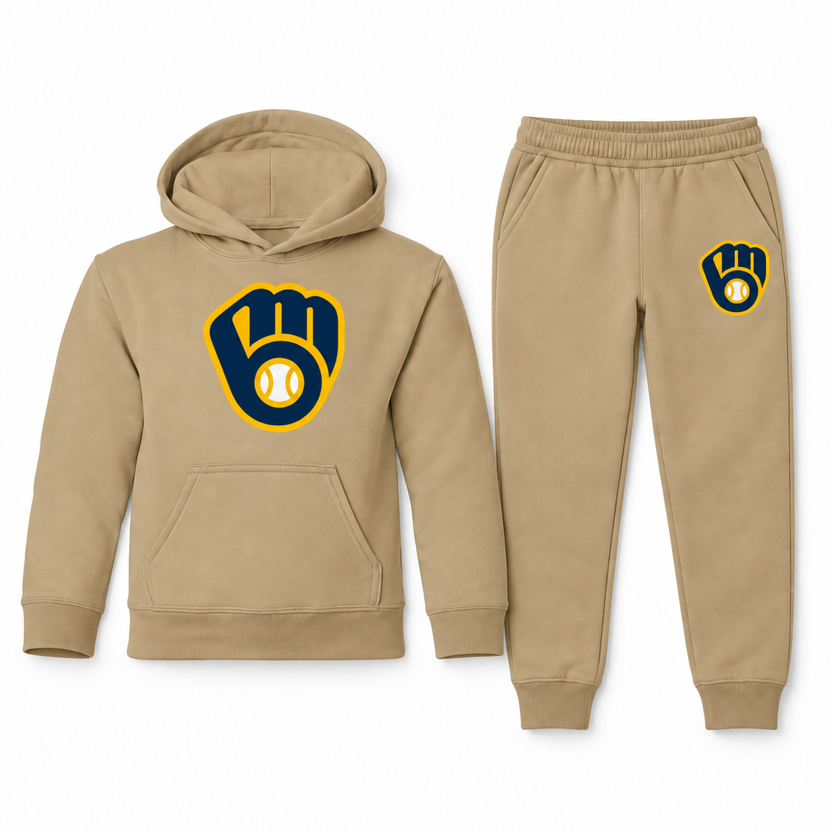 Youth Milwaukee Brewers hoodie jogger set in Khaki